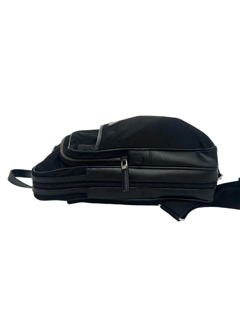 Prada Triangle Logo Tessuto Nylon Saffiano Leather Backpack Black